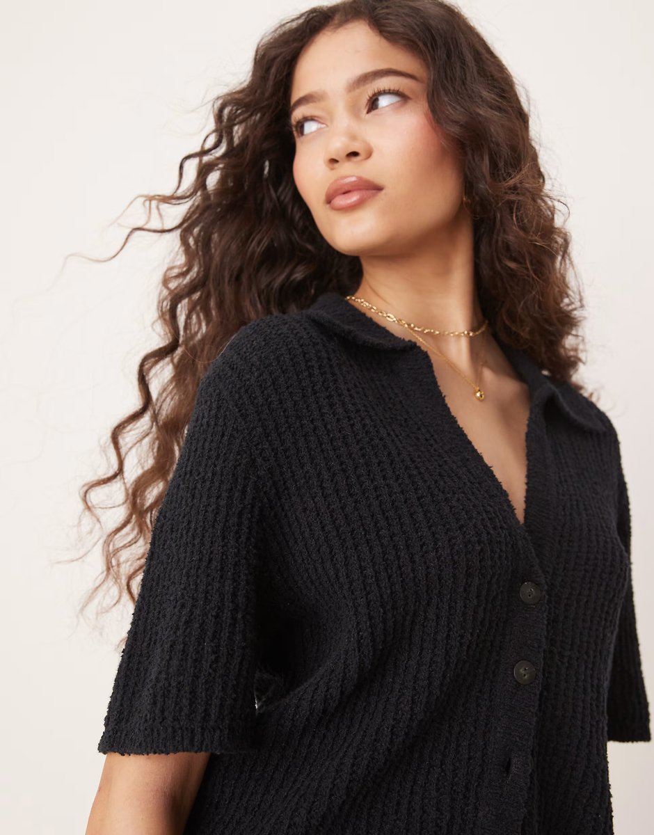 ASOS Abercrombie & Fitch short sleeve crochet cardigan in black - 2