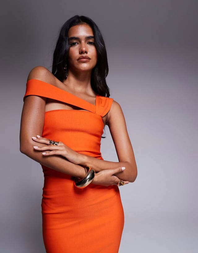 ASOS Vesper Bodycon midi dress in orange - 3