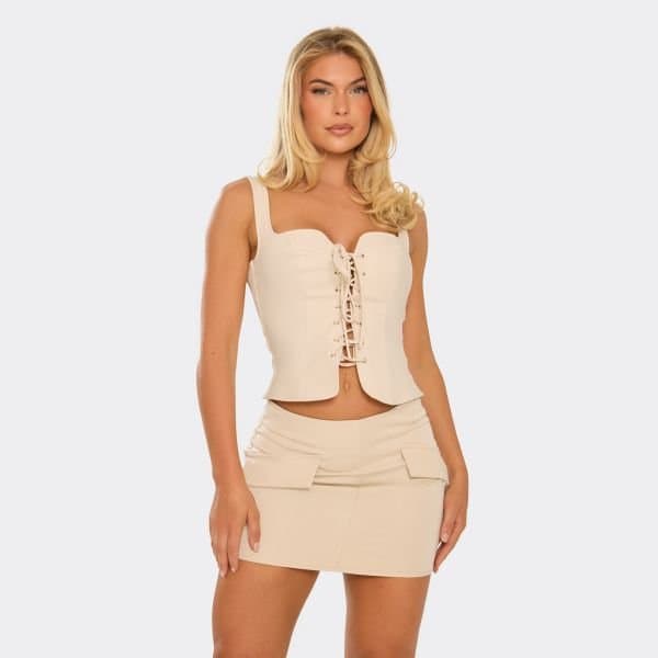 EGO EGO Midi Rise Skirt with Pockets in Nude