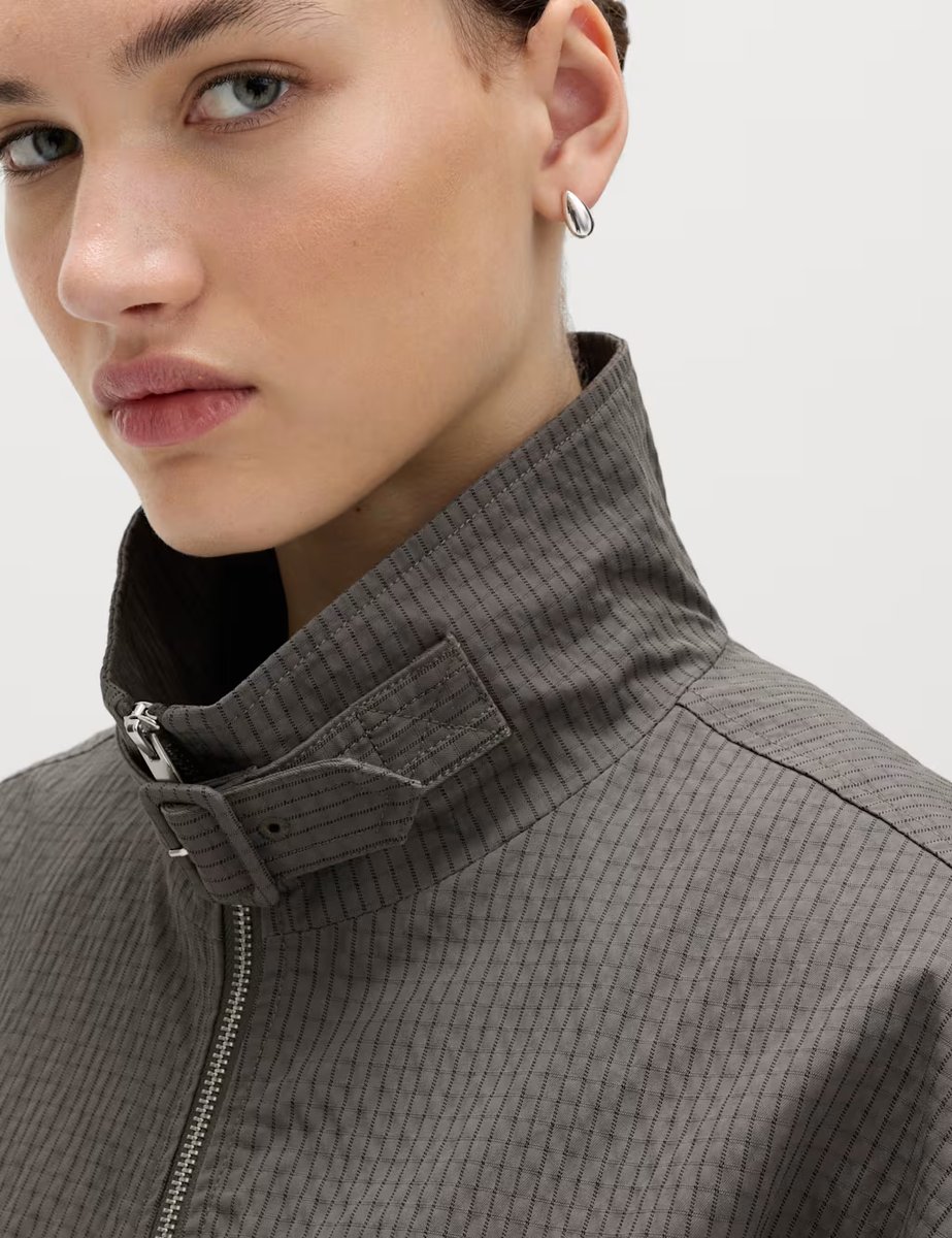 Marks & Spencer M&S Cotton Rich Lightweight Buckle Short Jacket Light Grey - 4