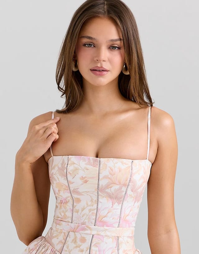 ASOS House of CB Ysabella peach floral print stretch cotton mini sundress in peach floral print - 3