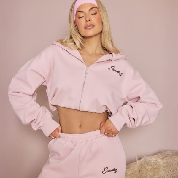 EGO Long Sleeve Graphic Detail Zip Up Hoodie In Pink, Women's Size UK 6 - 1