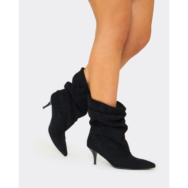 EGO Kolar Pointed Toe Kitten Heel Slouched Ankle Boot In Black Faux Suede, Women's Size UK 4 - 2