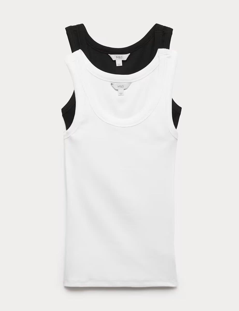 Marks & Spencer M&S 2 Pack Cotton Rich Vest Tops Black/White