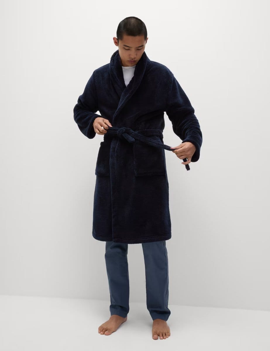 Marks & Spencer M&S Fleece Supersoft Dressing Gown Midnight Navy - 4