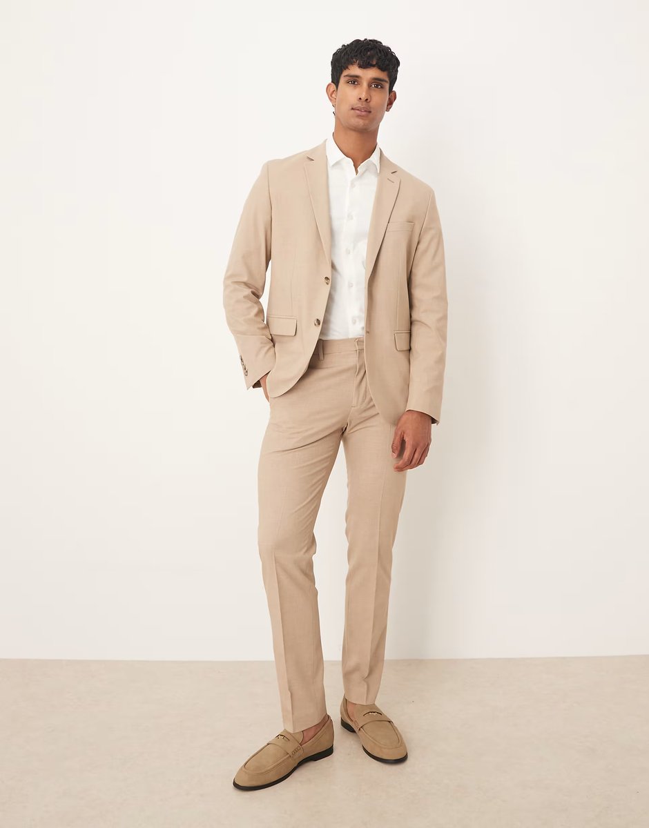 ASOS Mango tailored blazer & trouser co-ord in ecru - 2