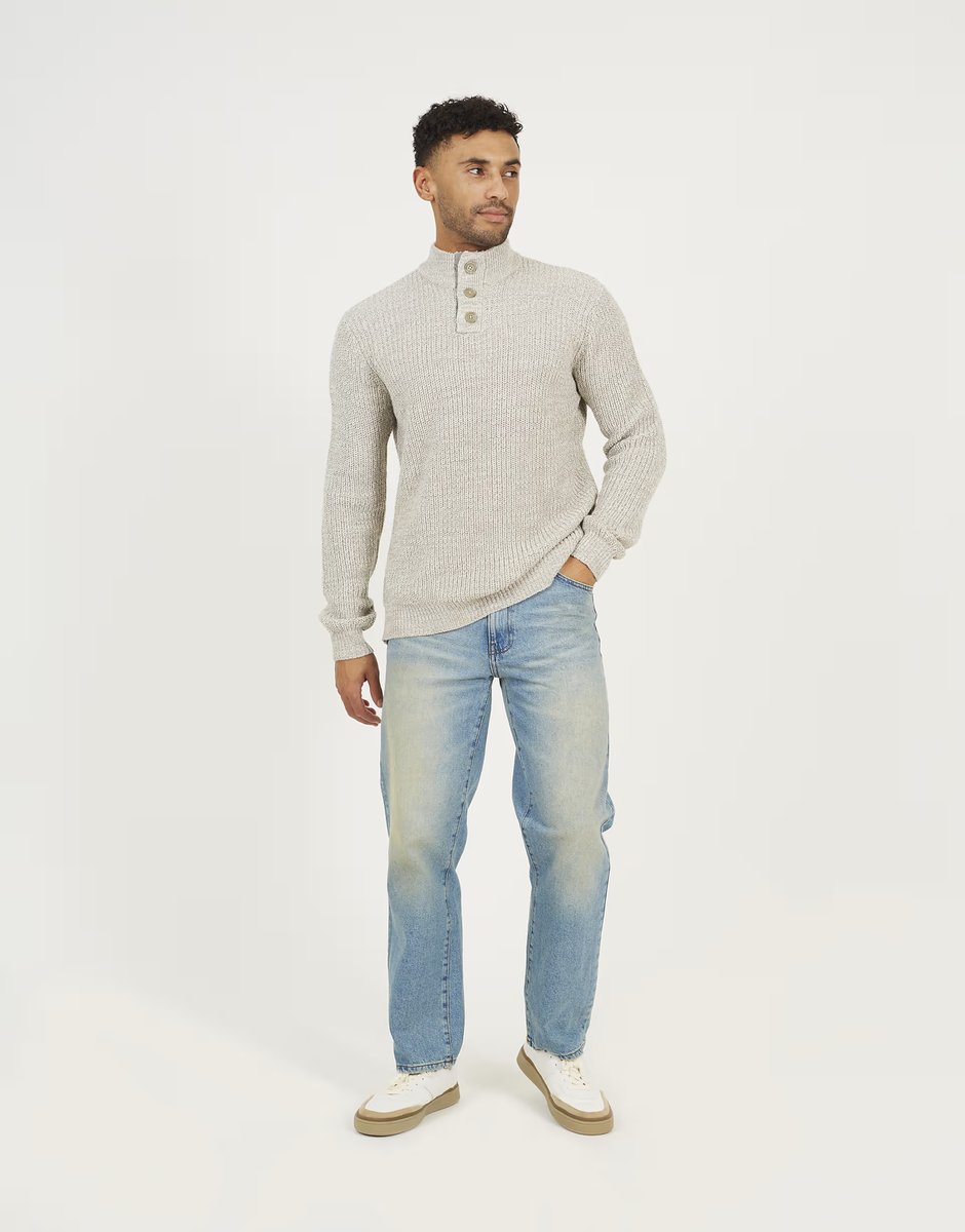 ASOS Brave Soul Funnel neck jumper with buttons in natural - 1