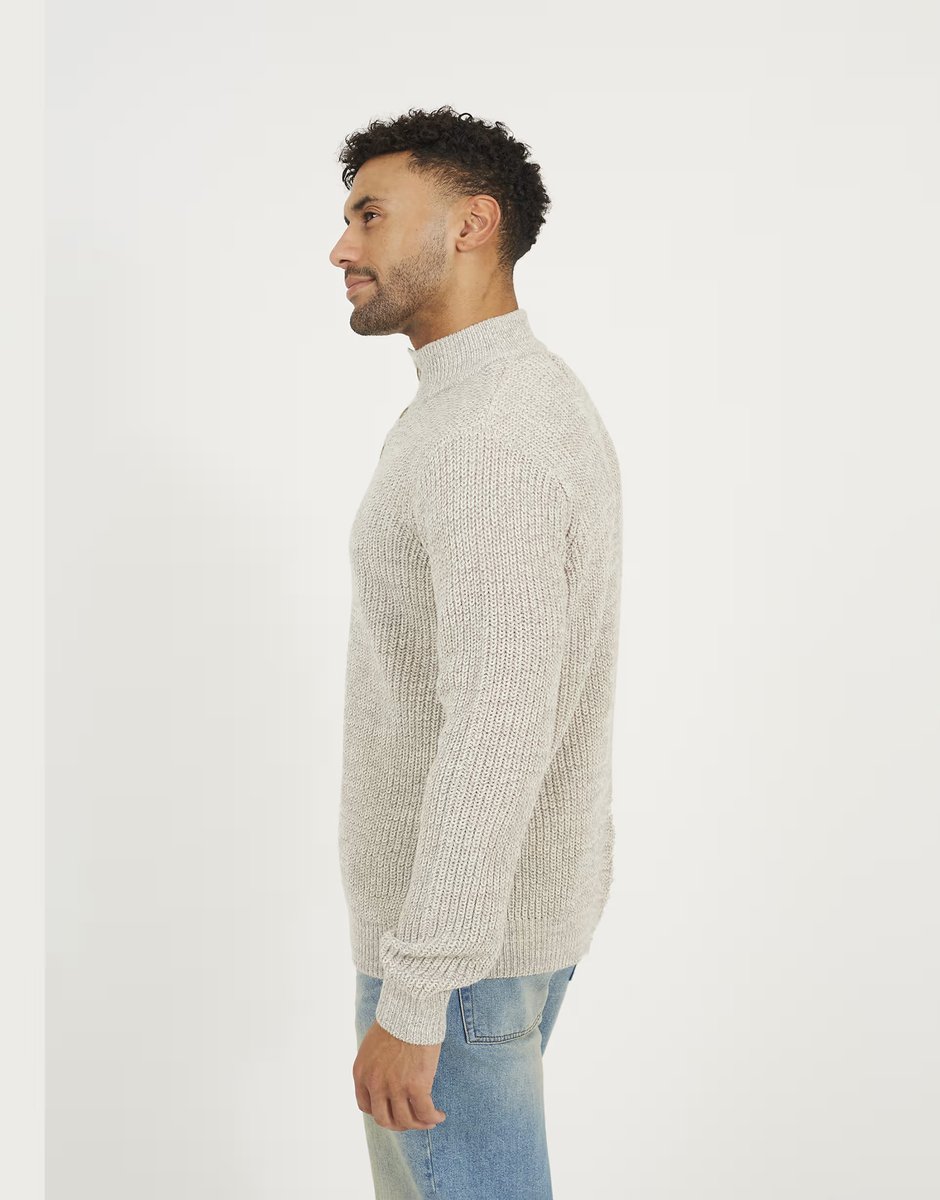 ASOS Brave Soul Funnel neck jumper with buttons in natural - 2