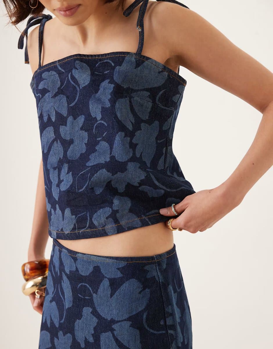 ASOS ASOS DESIGN denim micro skirt co-ord in floral laser indigo