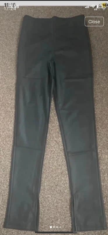 ASOS asos design faux leather look leggings black sz 10 elasticated high rise split BNWT