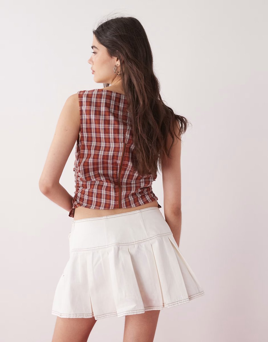 ASOS COLLUSION denim mini kilt skirt in ecru - 4