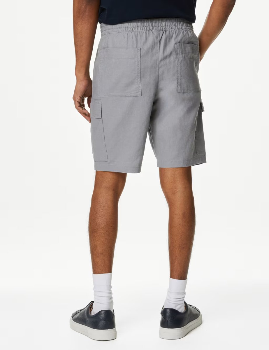Marks & Spencer M&S Linen Blend Elasticated Waist Utility Shorts' Grey - 4