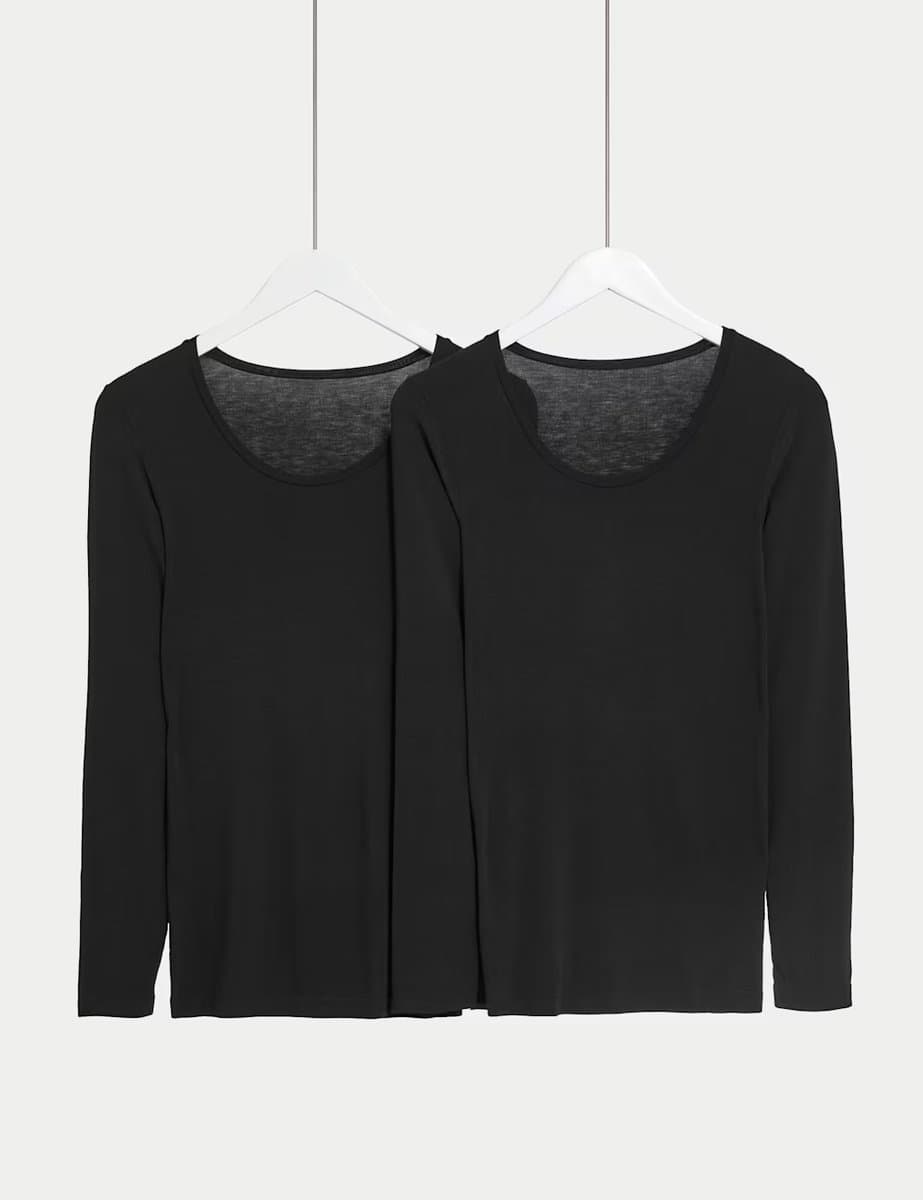 Marks & Spencer M&S 2 Pack Heatgen™ Thermal Long Sleeve Tops Black