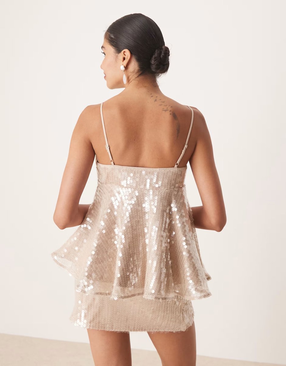 ASOS Amy Lynn a-line cami top co-ord in taupe sequin - 3