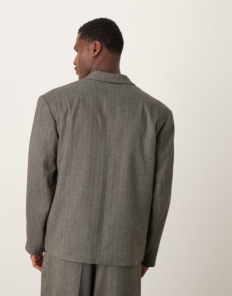 ASOS ASOS DESIGN extreme oversized suit jacket in grey herringbone - 3