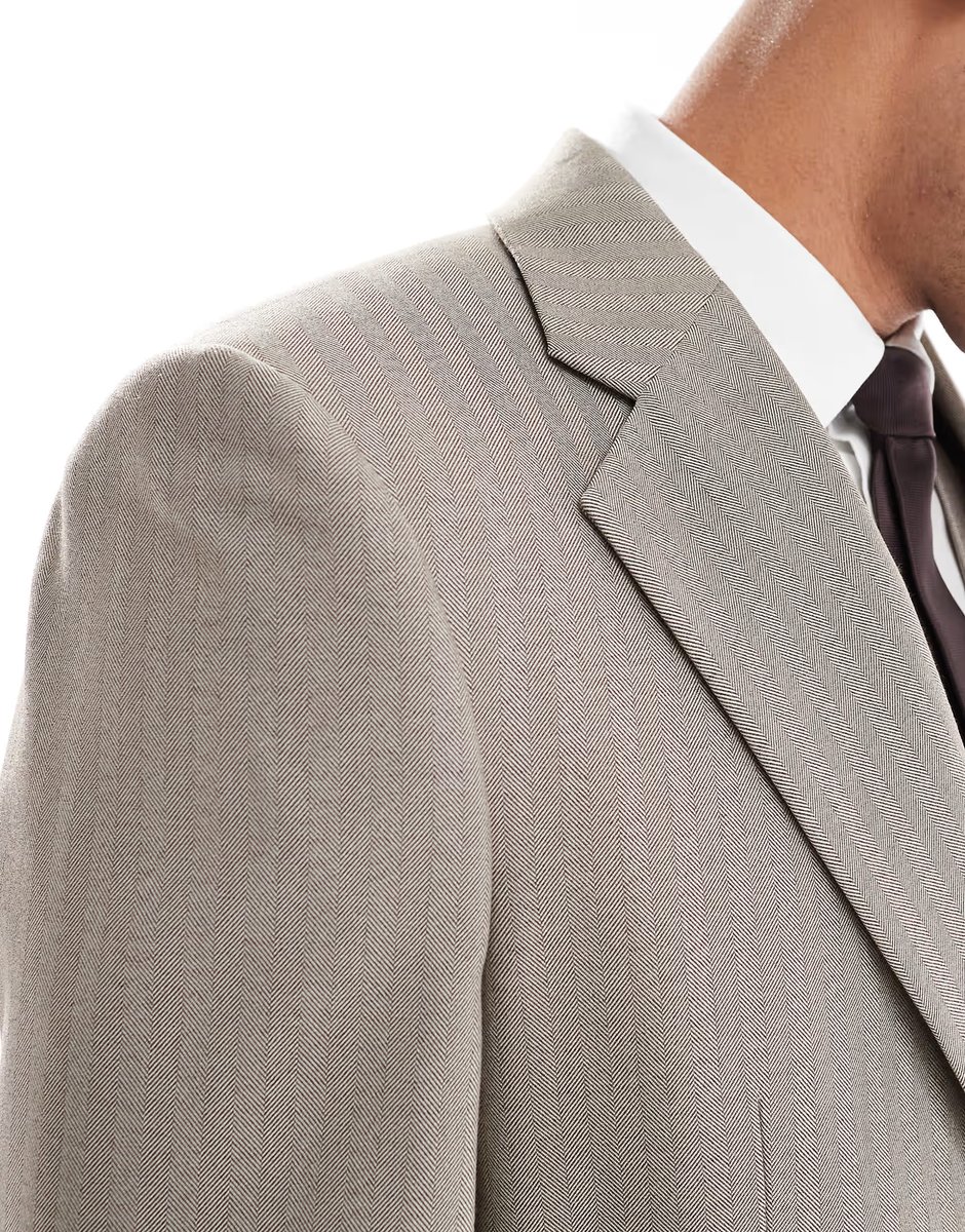 ASOS ASOS DESIGN wedding wool mix slim suit jacket in brown herringbone - 3