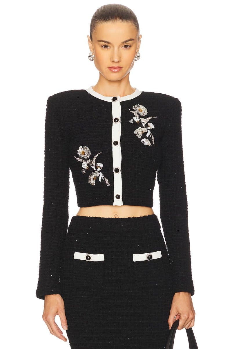 revolve Black Floral Textured Knit Jacket