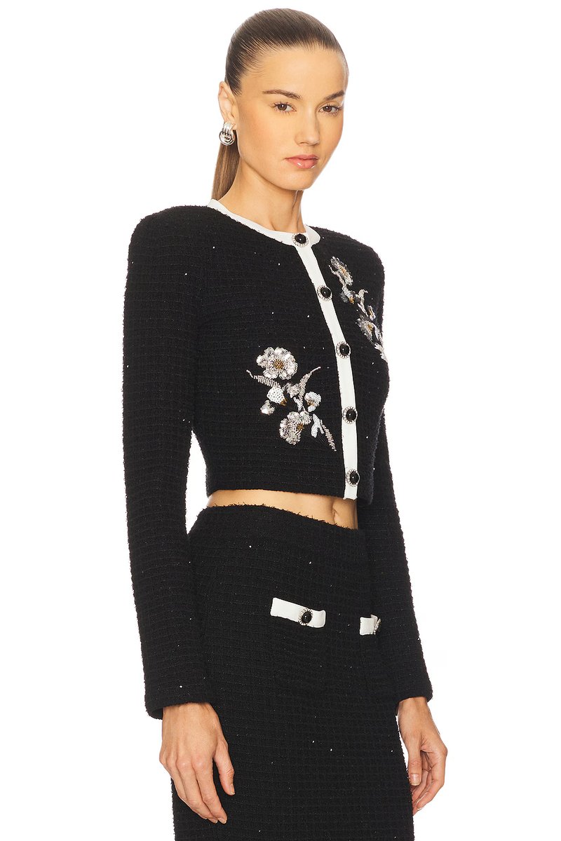 revolve Black Floral Textured Knit Jacket - 2