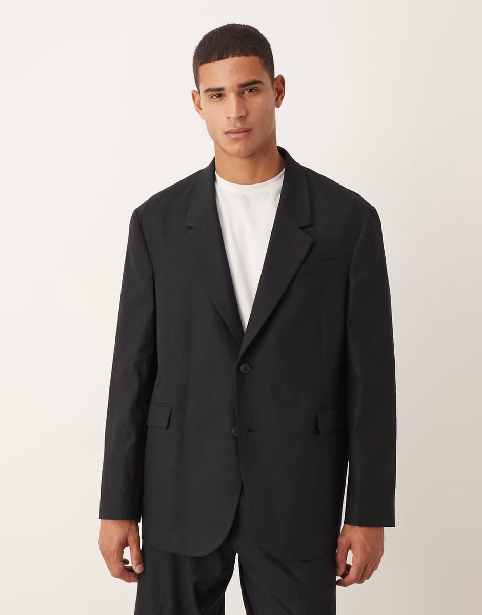 ASOS ASOS DESIGN oversized suit jacket in black linen blend