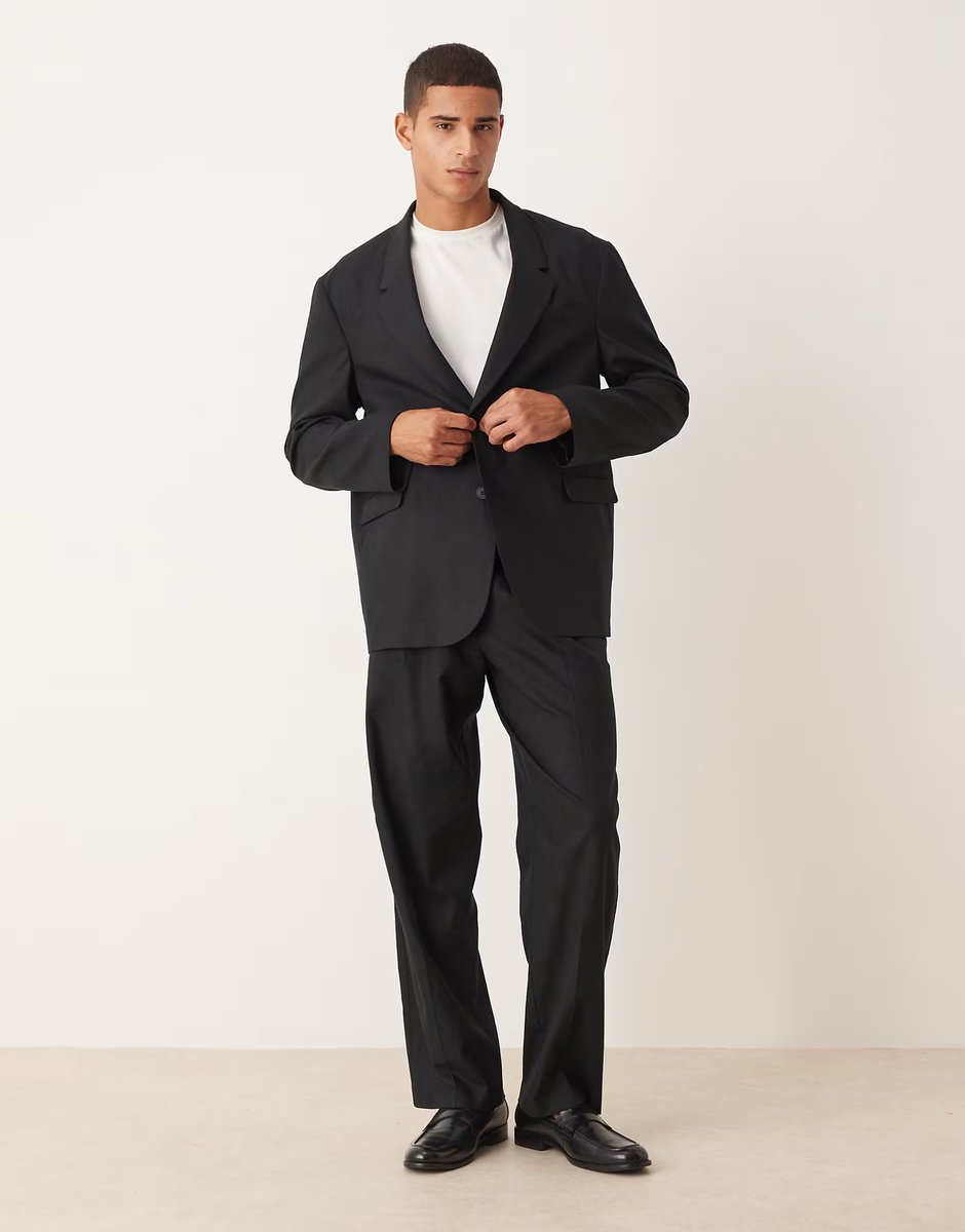 ASOS ASOS DESIGN oversized suit jacket in black linen blend - 2