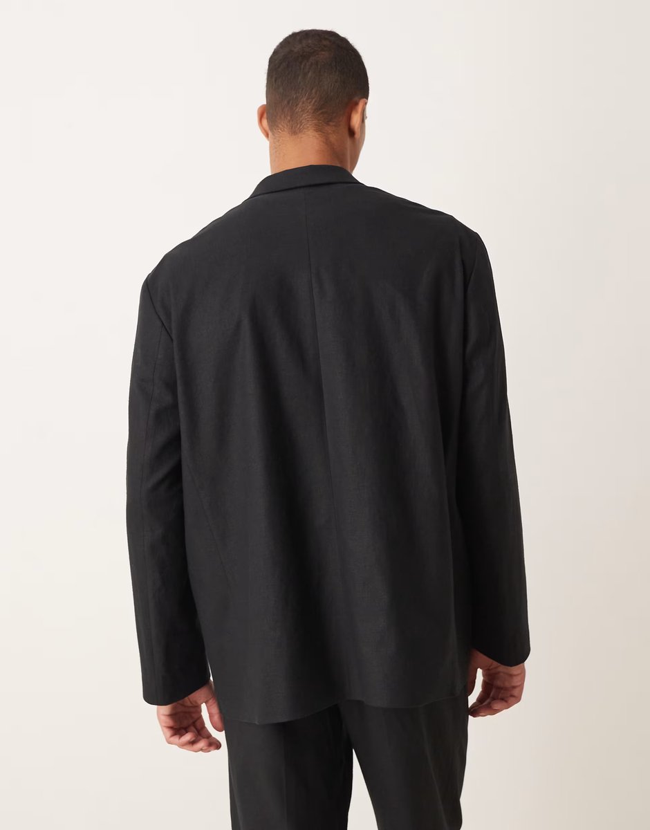 ASOS ASOS DESIGN oversized suit jacket in black linen blend - 3