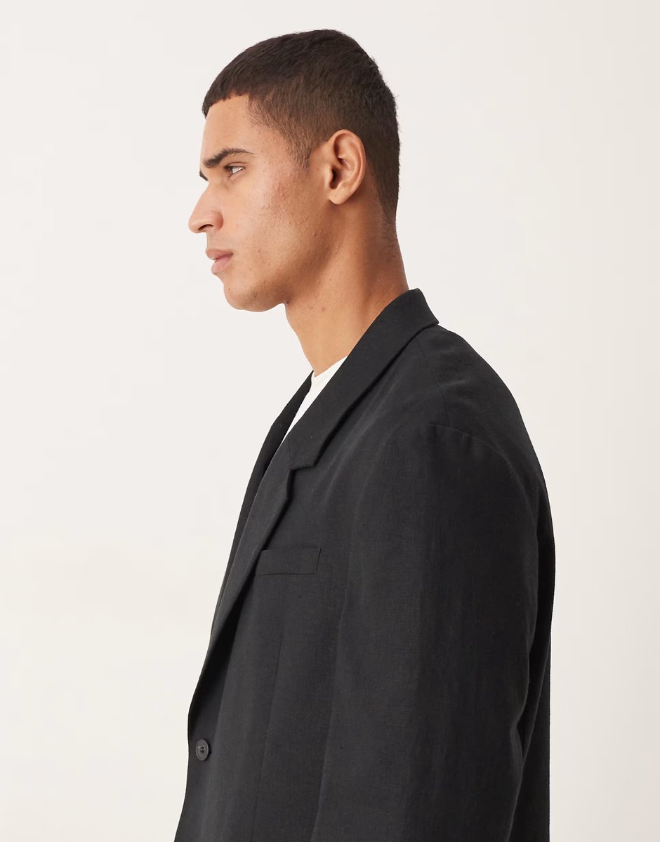 ASOS ASOS DESIGN oversized suit jacket in black linen blend - 4