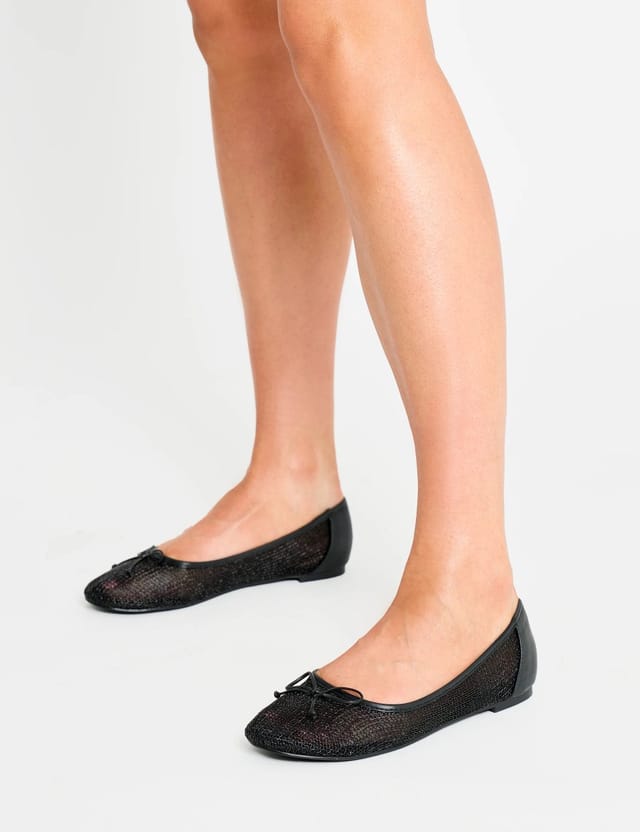 Public Desire Lula Black Mesh Flat Ballet Pumps - 2
