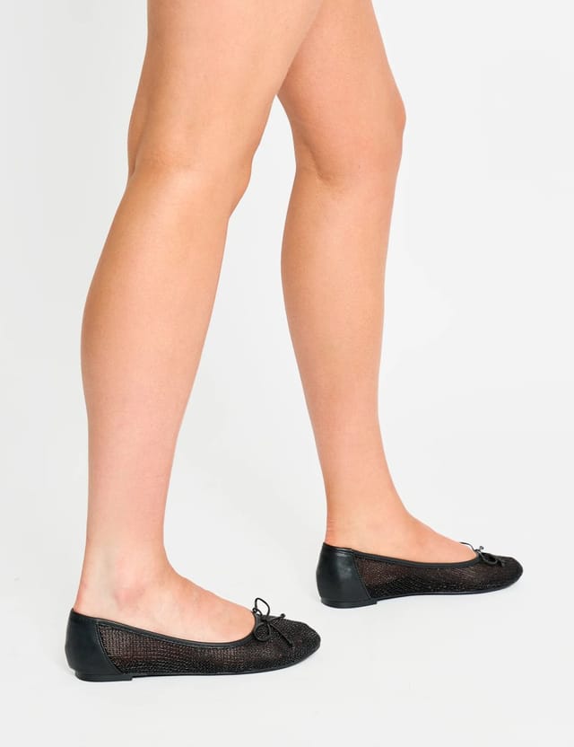 Public Desire Lula Black Mesh Flat Ballet Pumps - 3