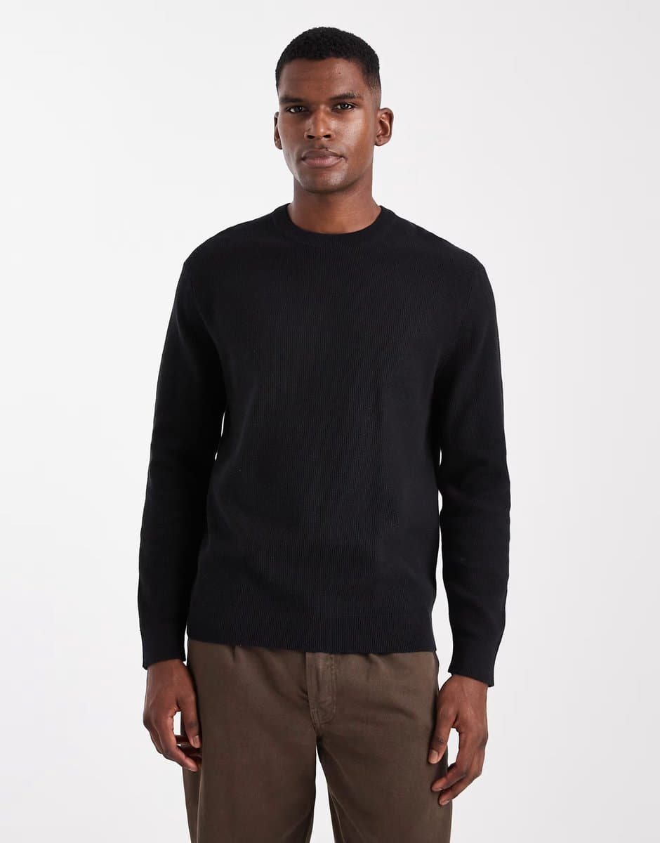 ASOS ONLY & SONS regular fit waffle knit jumper in black