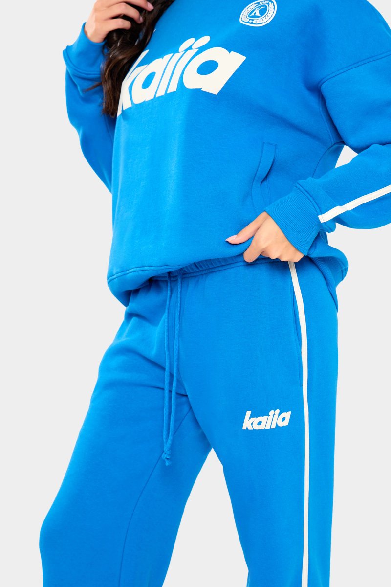 Kaiia Kaiia Logo Side Stripe Wide Leg Joggers Cobalt Blue - 3