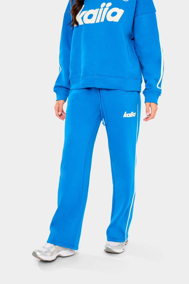 Kaiia Kaiia Logo Side Stripe Wide Leg Joggers Cobalt Blue - 4