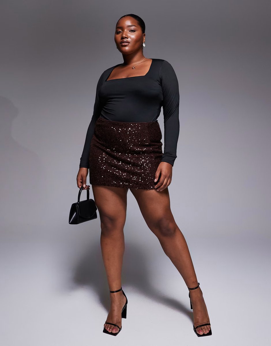 ASOS ASOS DESIGN Curve allover sequin mini skirt in chocolate - 1