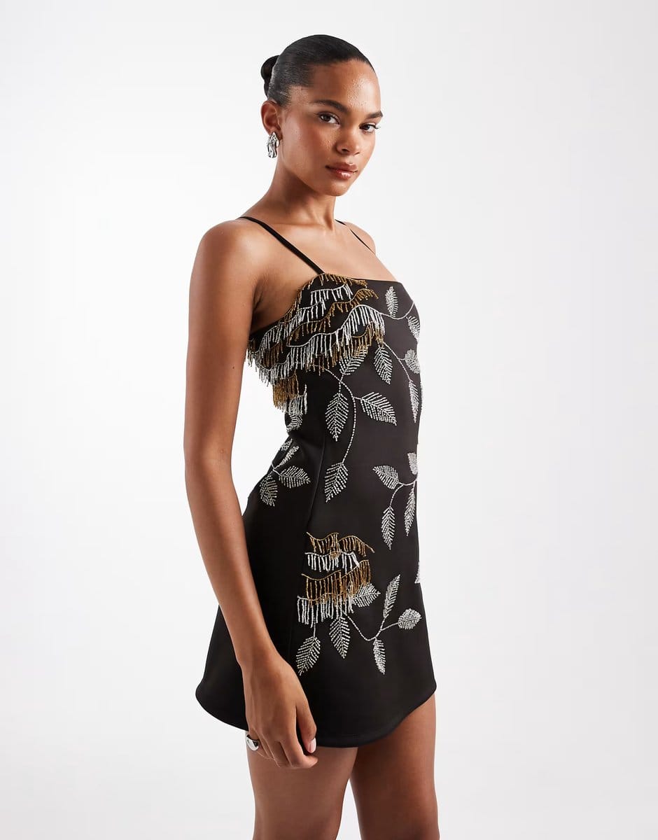 ASOS ASOS DESIGN embellished beaded mini dress in black and gold - 1
