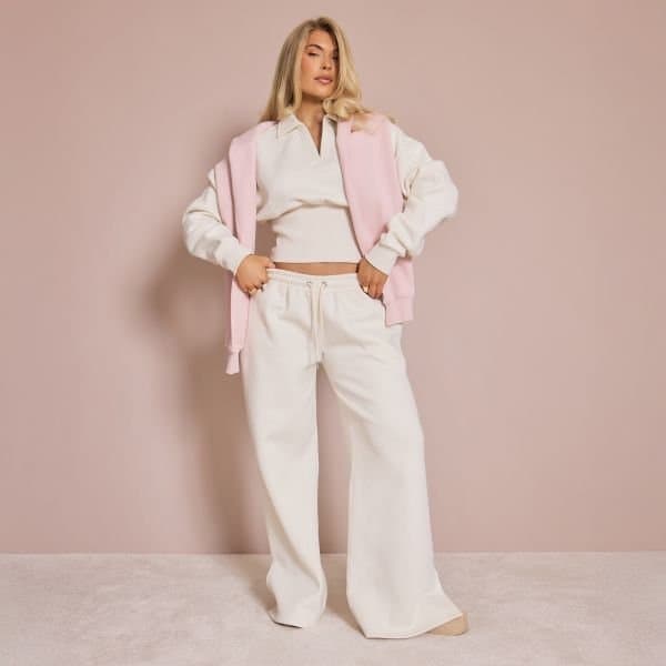 EGO EGO Cream Drawstring Waistband Wide Leg Joggers