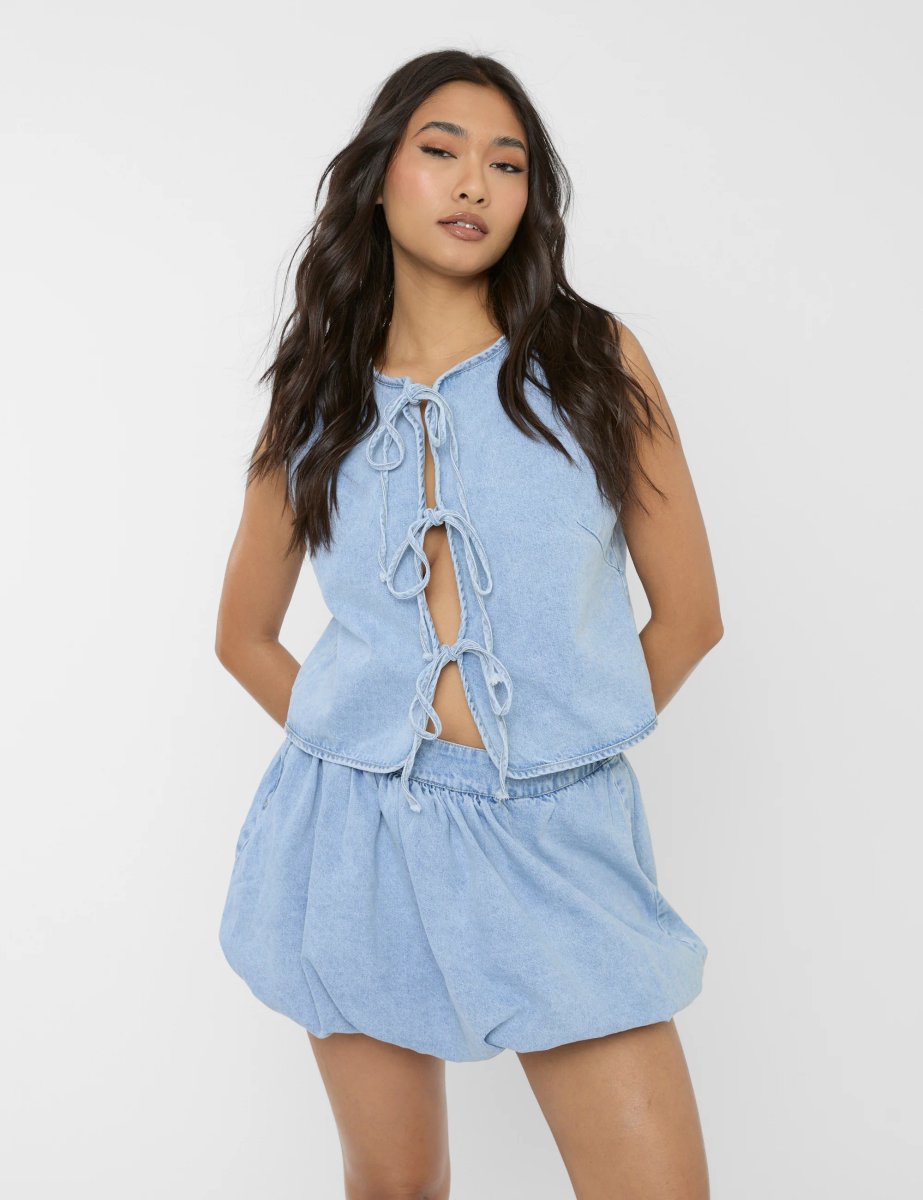 Public Desire Puff Ball Mini Skirt Light Blue - 2