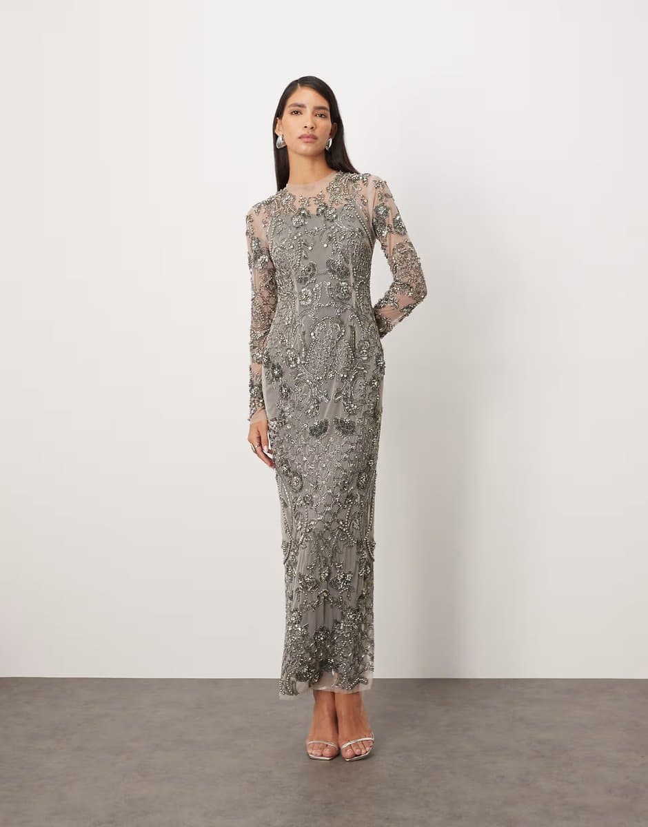 ASOS ARRANGE vintage embellished maxi dress in silver