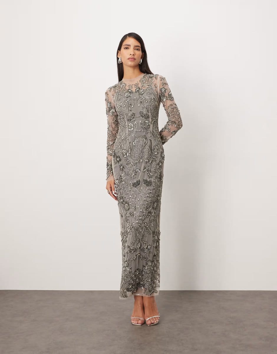 ASOS ARRANGE vintage embellished maxi dress in silver - 1