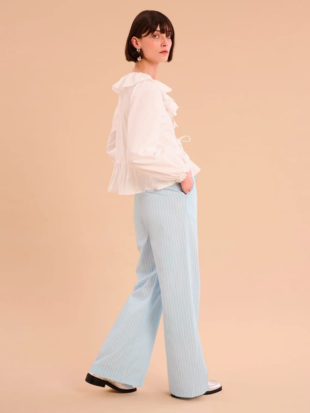 OMNES Ramela Elasticated Waist Trouser in Cream and Blue Stripe - 2