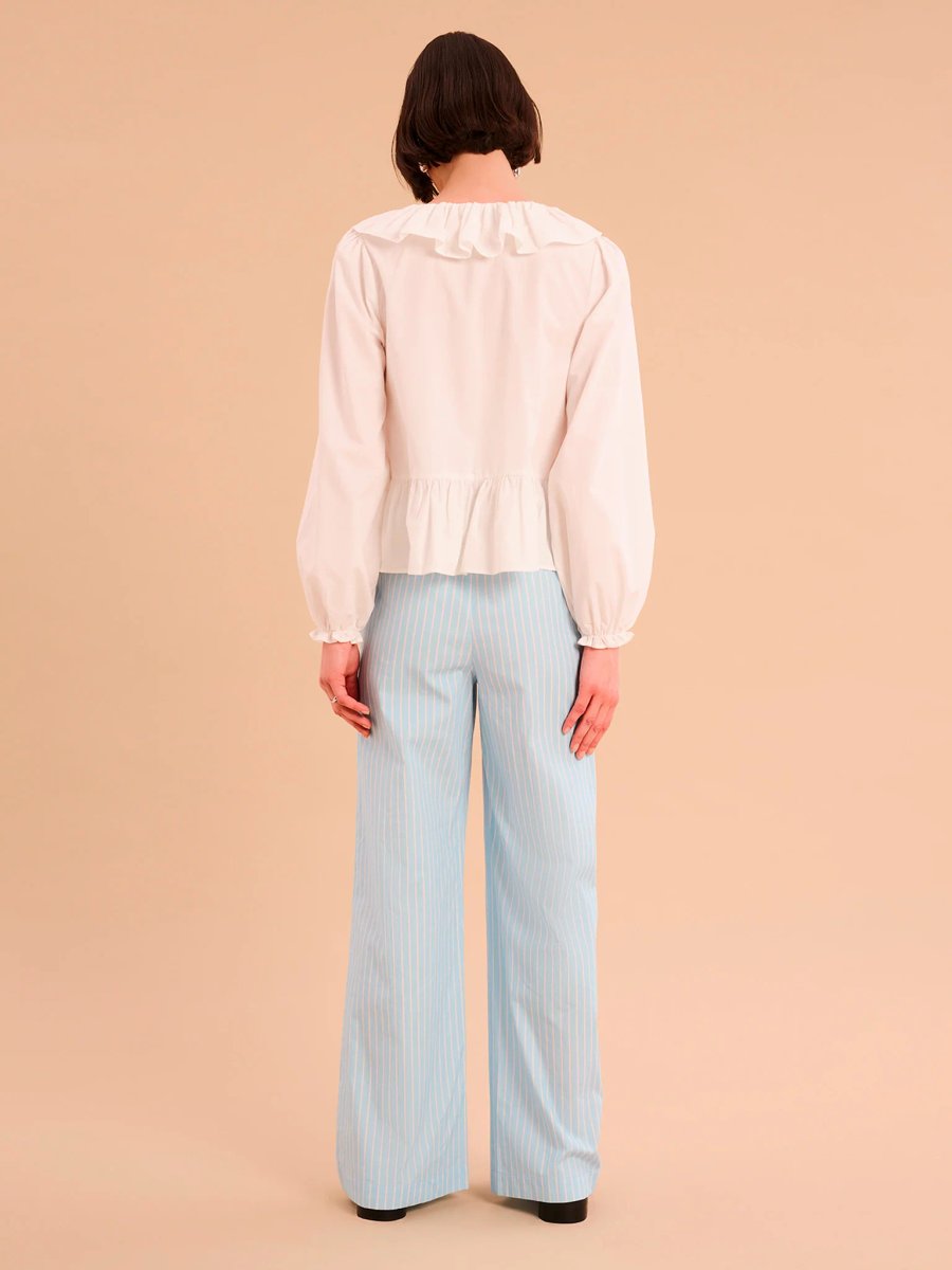 OMNES Ramela Elasticated Waist Trouser in Cream and Blue Stripe - 3