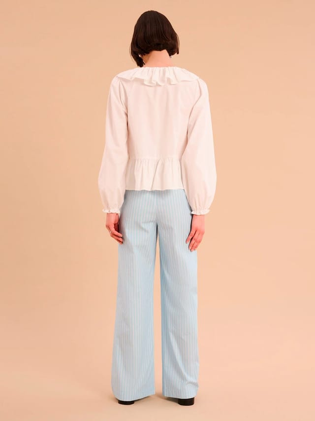 OMNES Ramela Elasticated Waist Trouser in Cream and Blue Stripe - 3