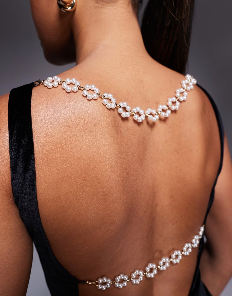 ASOS Princess Polly Fellaire velvet open pearl detail back mini dress in black - 4