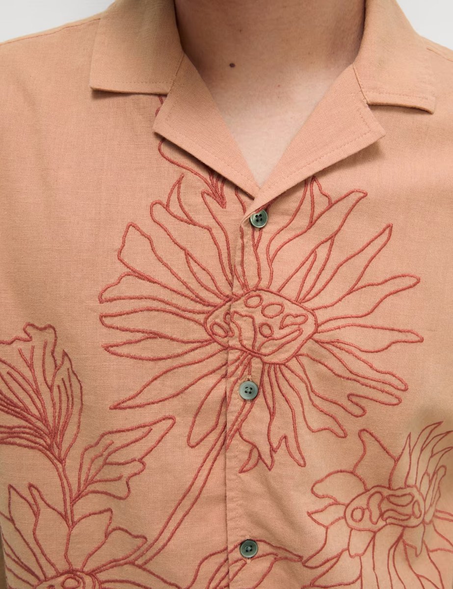 Marks & Spencer M&S Linen Cotton Floral Embroidery Shirt Orange Mix - 2