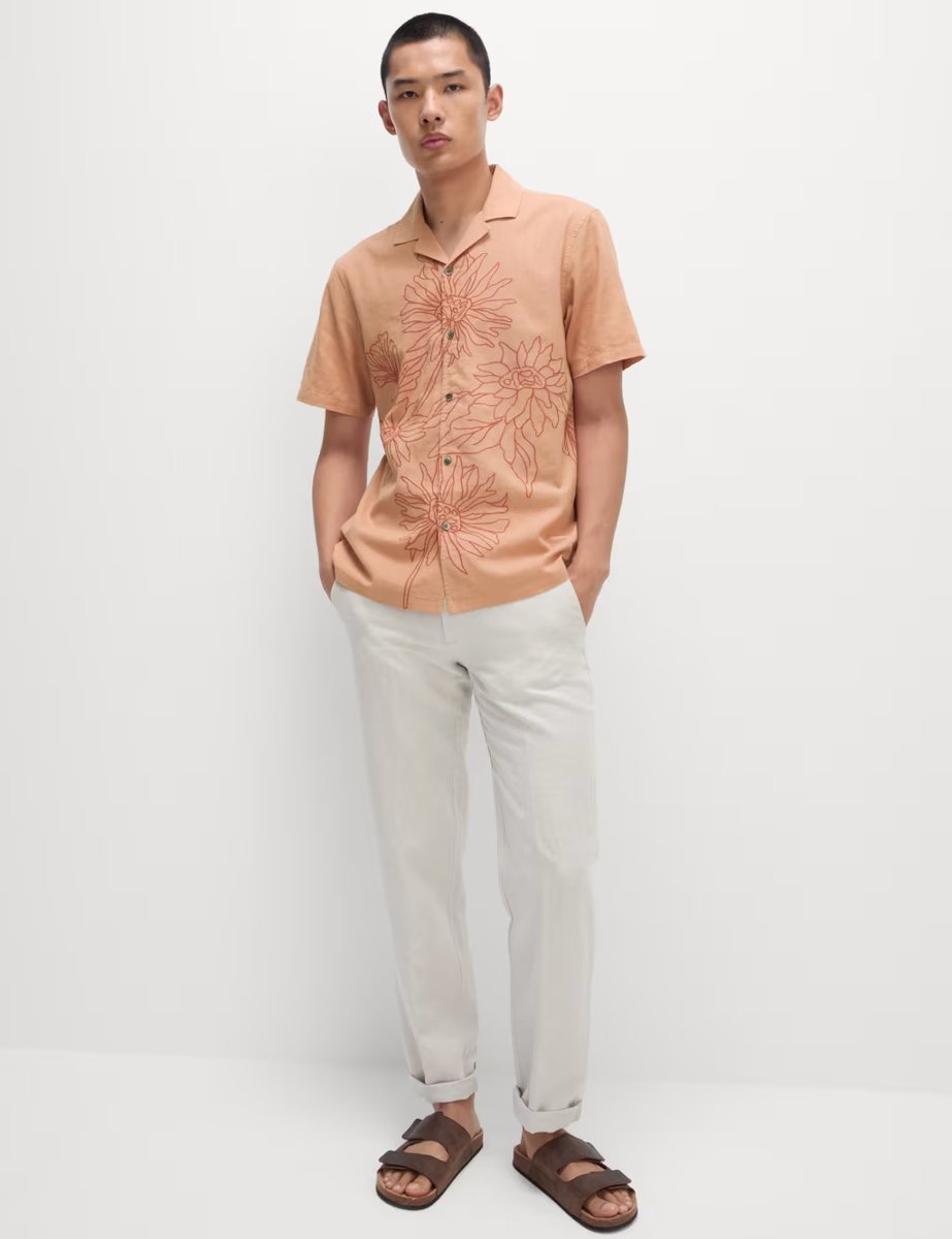 Marks & Spencer M&S Linen Cotton Floral Embroidery Shirt Orange Mix - 3