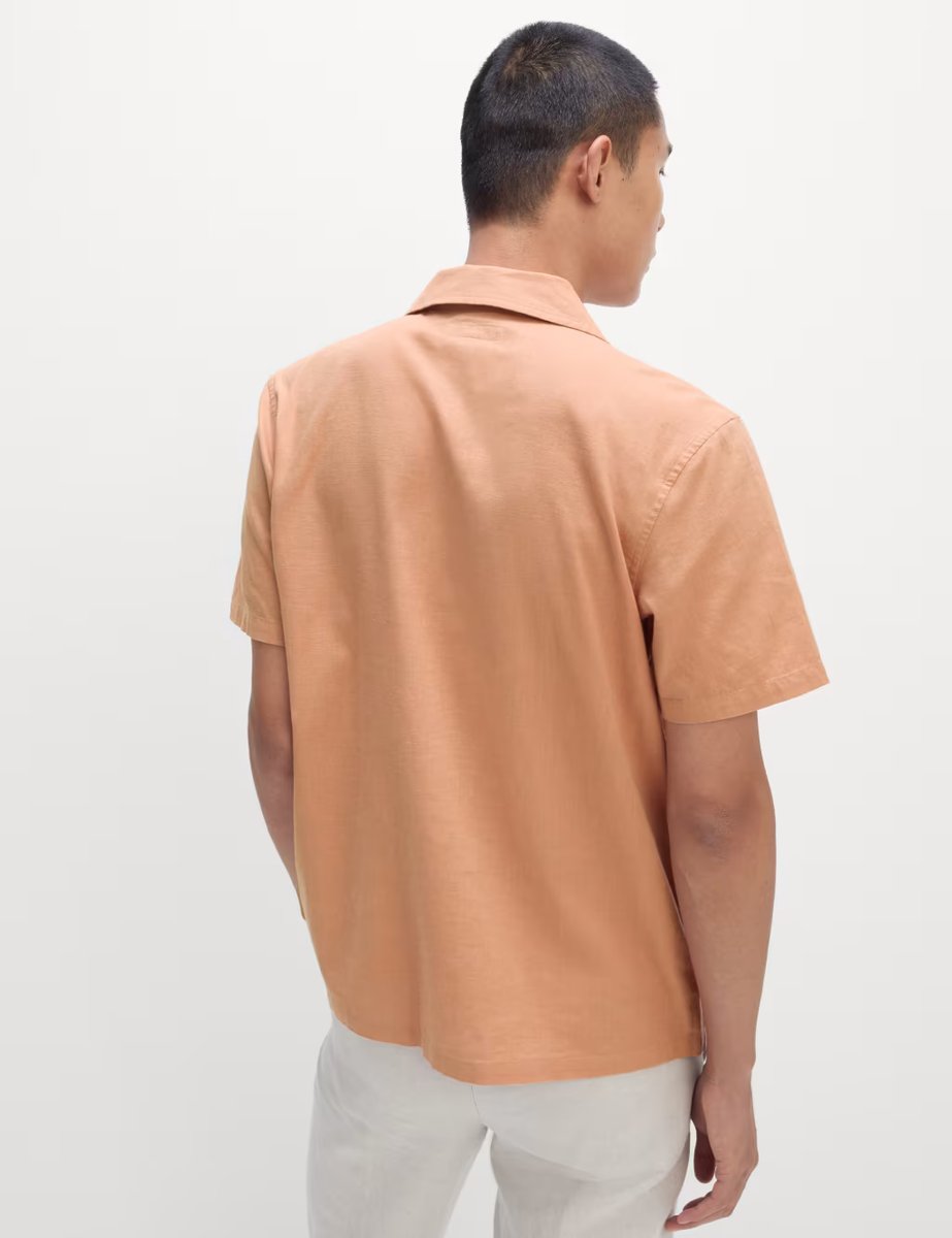 Marks & Spencer M&S Linen Cotton Floral Embroidery Shirt Orange Mix - 4