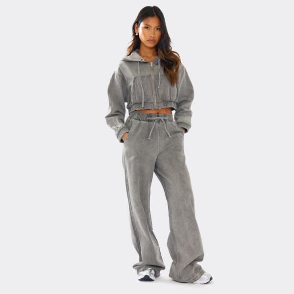 EGO EGO Washed Grey Denim Jogger with Drawstring Waist