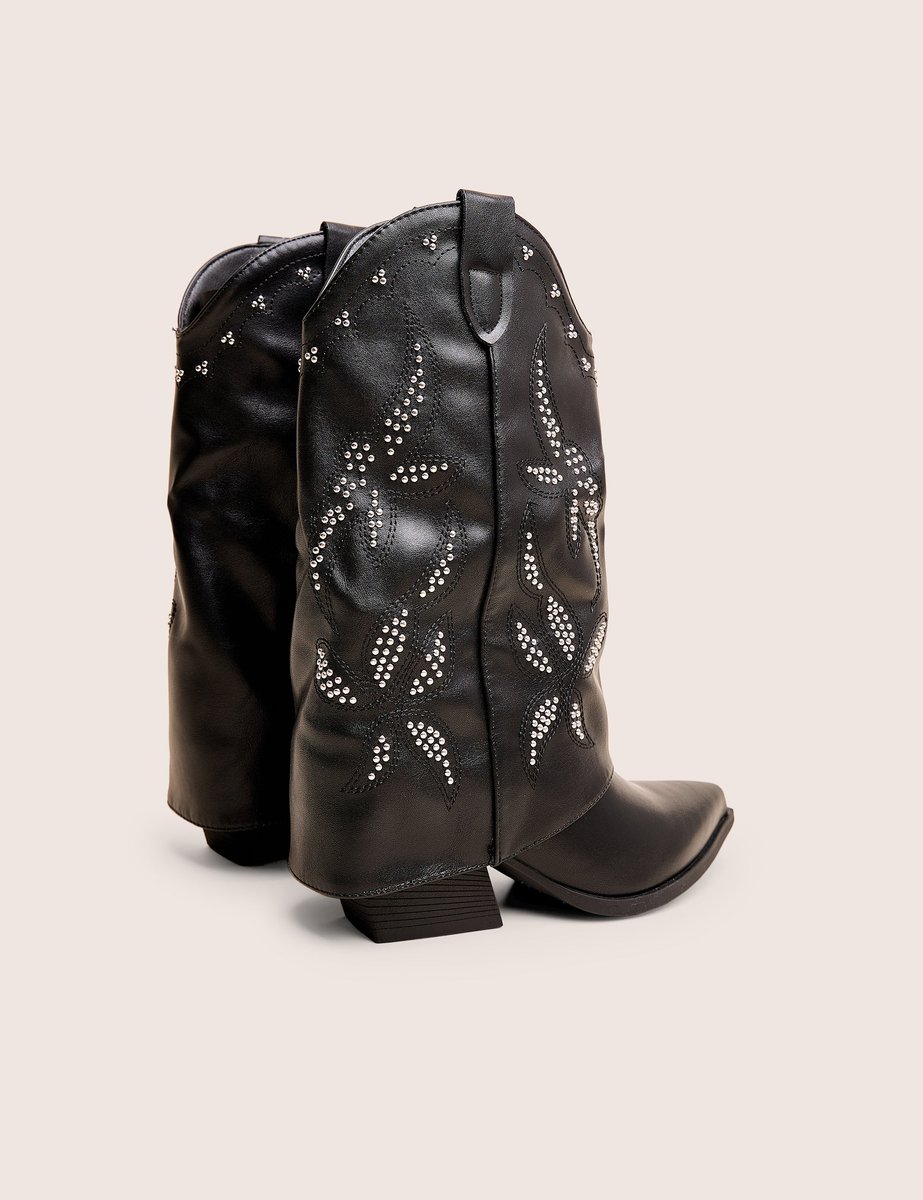 Public Desire Dixie Black Fold Over Studded Western Ankle Boots - 3
