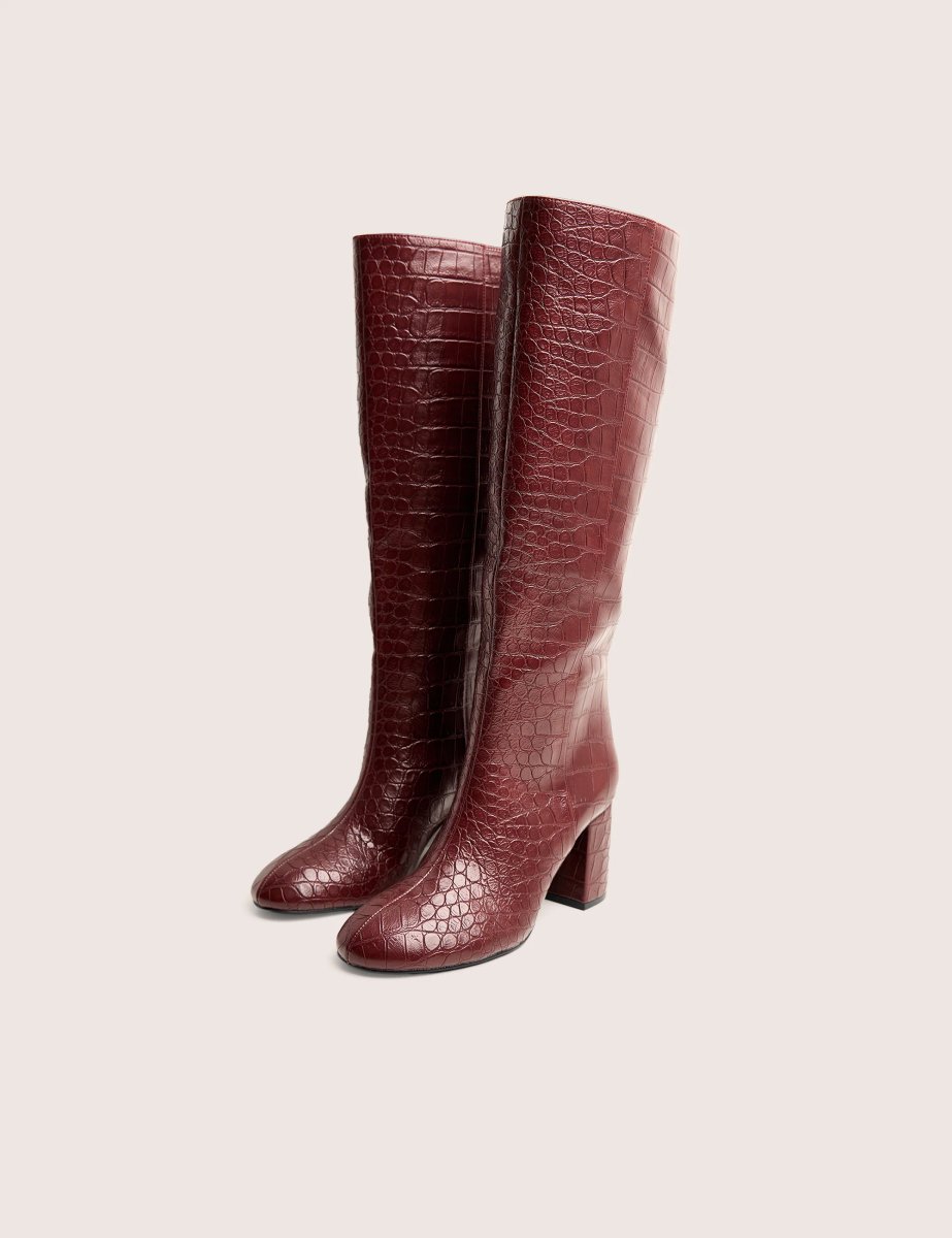 Public Desire Maison Burgundy Croc Pu Knee High Block Heeled Boots - 2