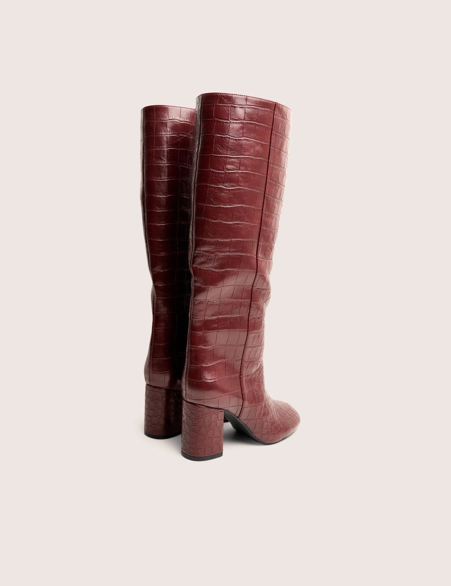 Public Desire Maison Burgundy Croc Pu Knee High Block Heeled Boots - 3
