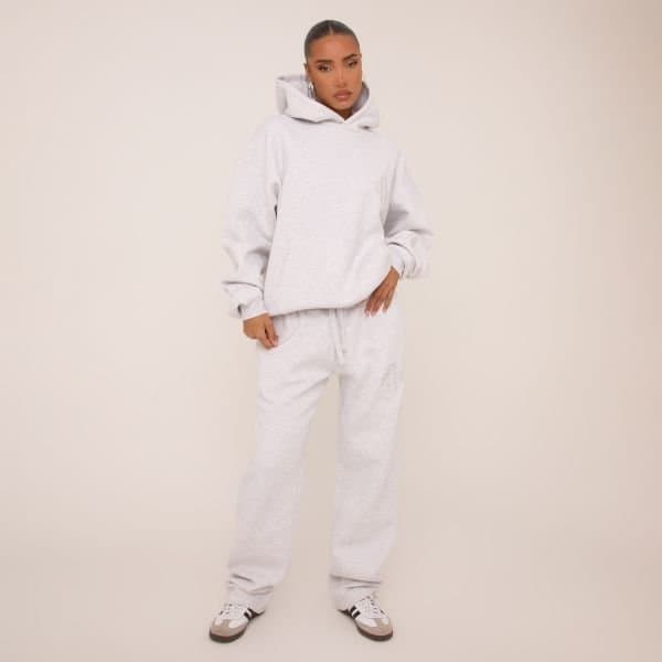 EGO Embroidered Swirl Logo Detail Straight Leg Joggers In Grey, Women's Size UK 4