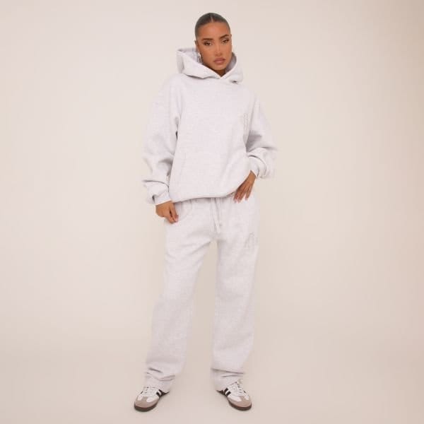 EGO Embroidered Swirl Logo Detail Straight Leg Joggers In Grey, Women's Size UK 4 - 1